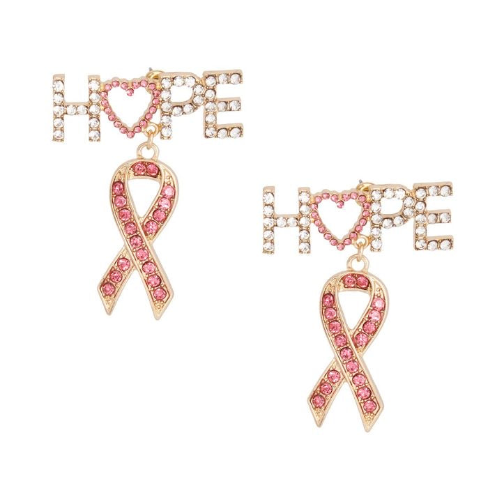 Hope Pink Ribbon Earrings Gold, Silver