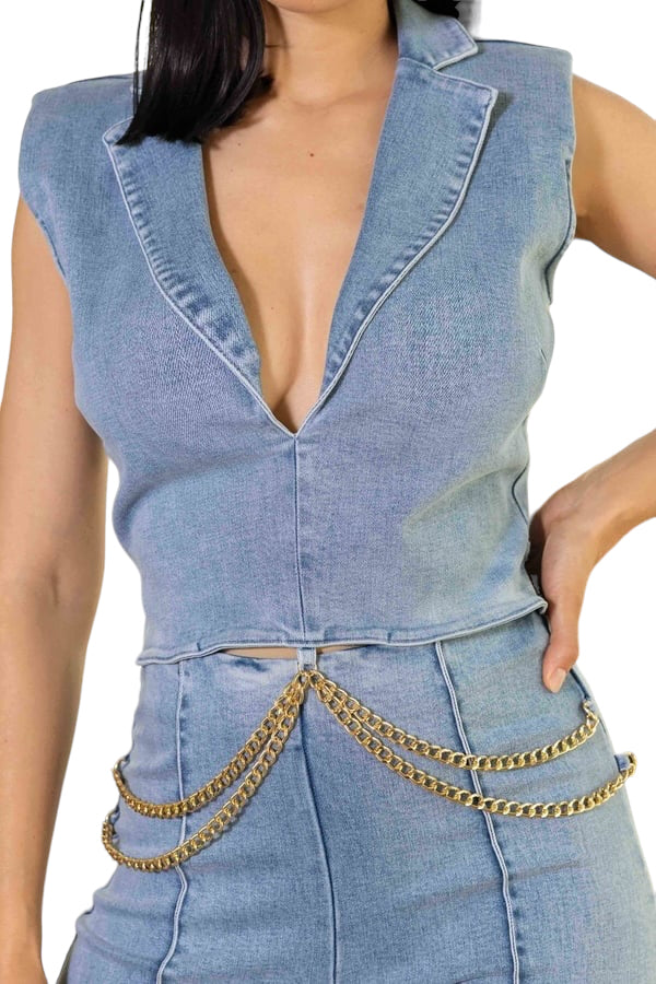 Denim stretch fashion jumpsuit