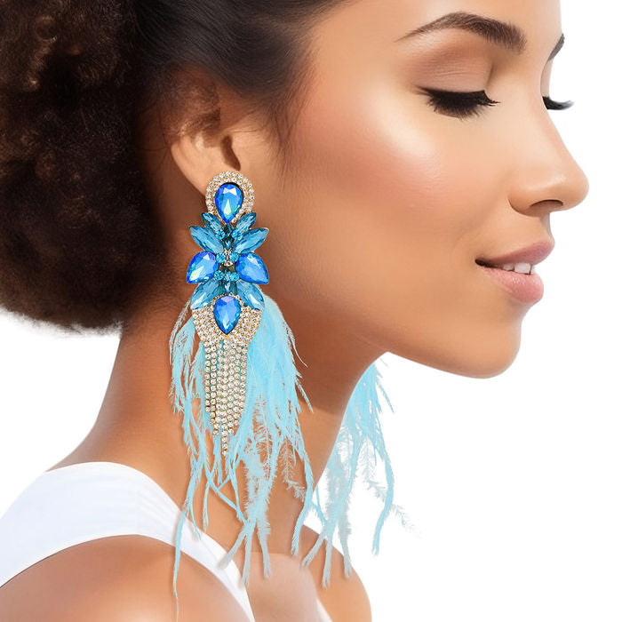 Tassel Feather Glass Earrings for Women