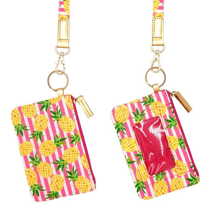 Pink Pineapple ID Wallet Lanyard