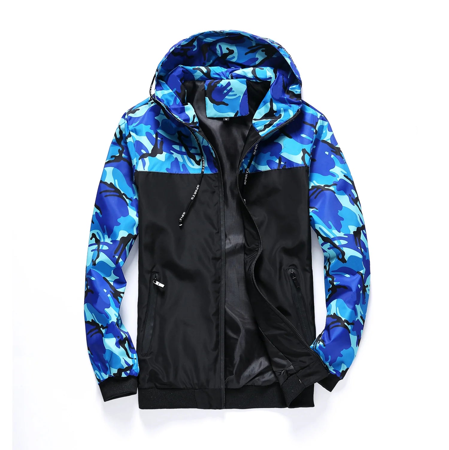 Men's Camouflage Hooded Colorblock Jacket Coat