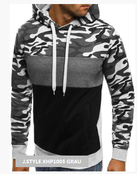 Men's Fleece Camouflage Color Block Slim Hooded Hoodies