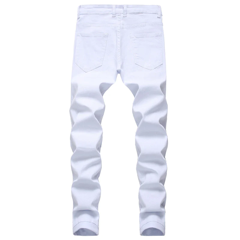 Men's Ripped Jeans Straight Pants Mid Waisted Urban Jeans Denim Trousers