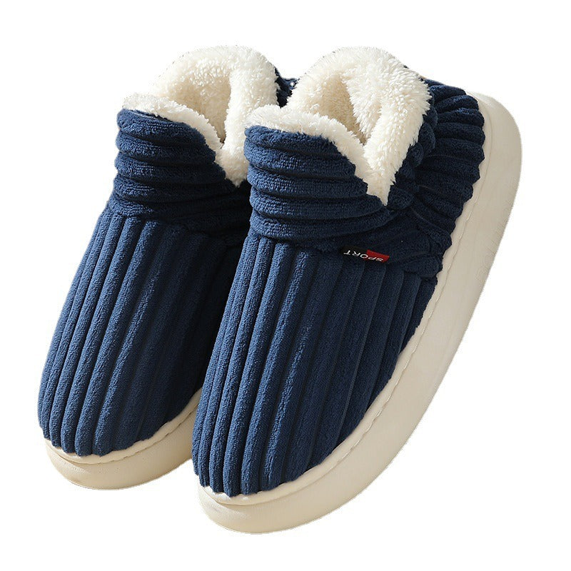 Winter bag heel cotton slippers for men with thickened soles for home couples, non slip and warm indoor and outdoor, women's old cotton shoes