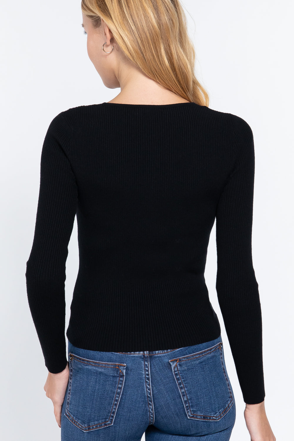 -neck Shirring Tie Detail Sweater