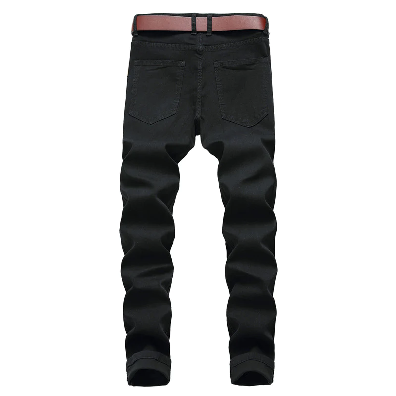 Men's Ripped Jeans Straight Pants Mid Waisted Urban Jeans Denim Trousers