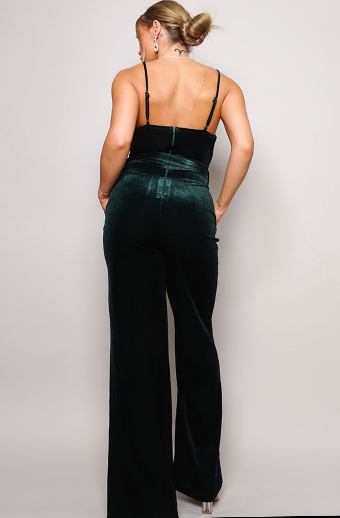 Women's Samba Rhinestone Belt Velvet Jumpsuit