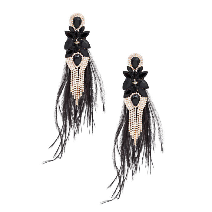 Tassel Feather Glass Earrings for Women