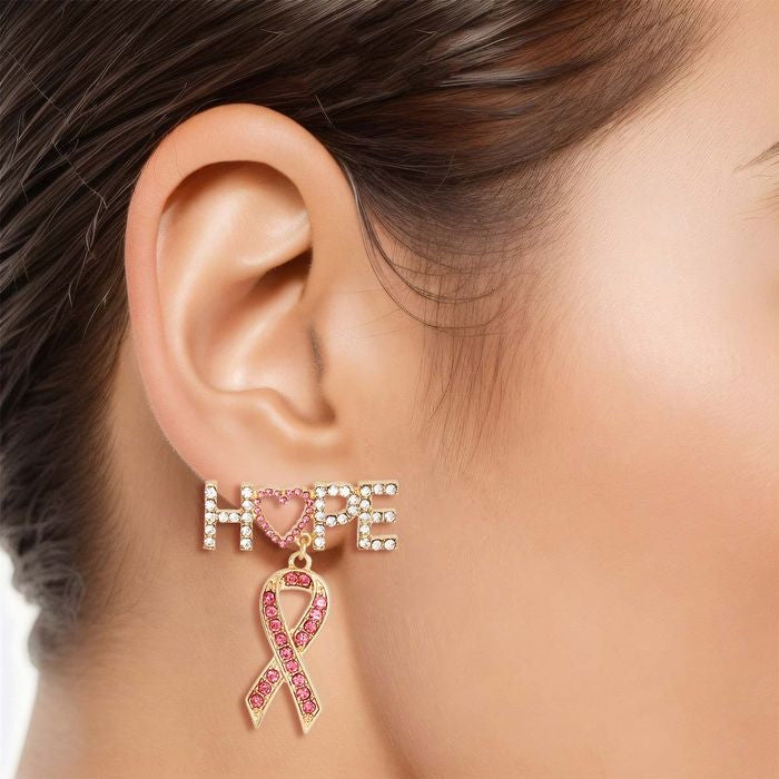 Hope Pink Ribbon Earrings Gold, Silver