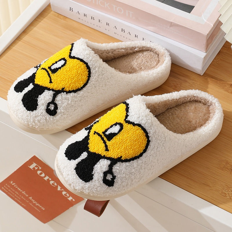 Cotton slippers for women in winter, thick soles for anti slip, bad at home, rabbit heart, Mr. Mao slippers for men, couple cartoon warmth