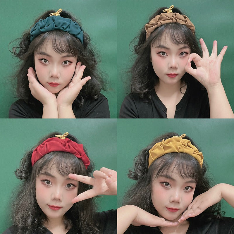 Korean Style Wide brim Pleated Hair Band Fashion Retro Pressed Hair High Head Band Show Face Small Hair Clip Headwear