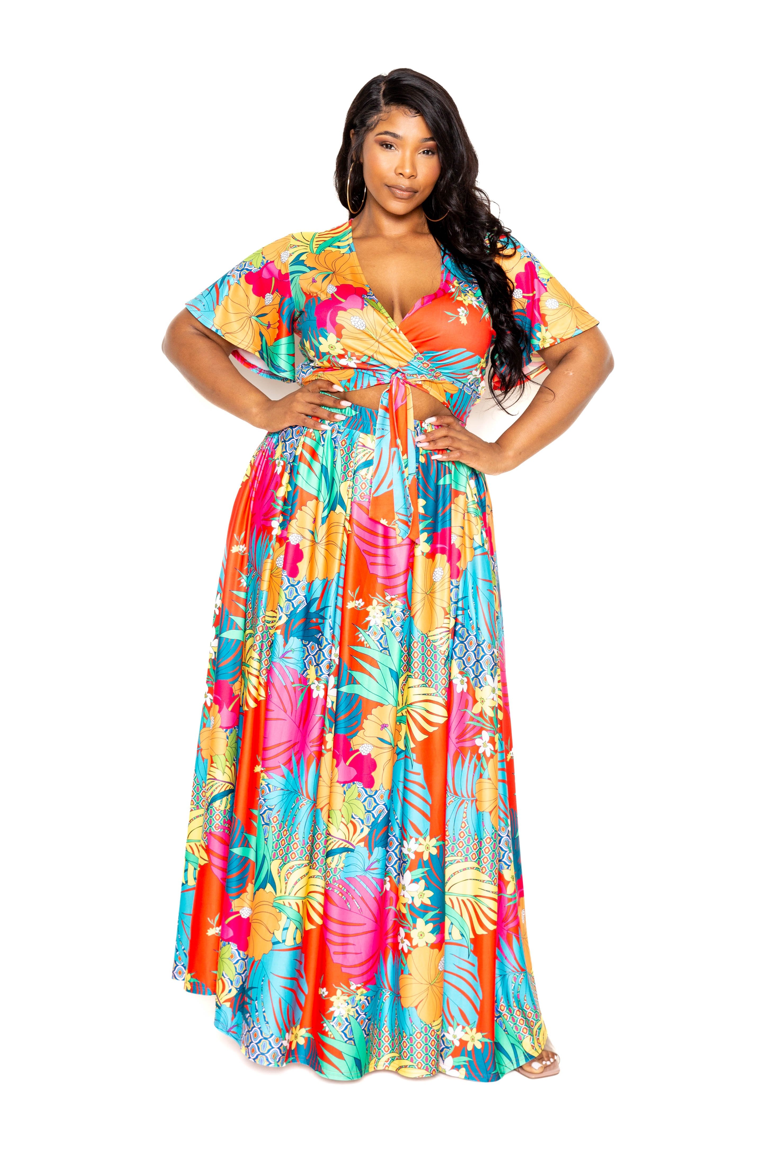 Tropical Floral Maxi Skirt & Top Set