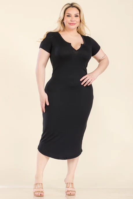 Plus size split neck bodycon midi dress