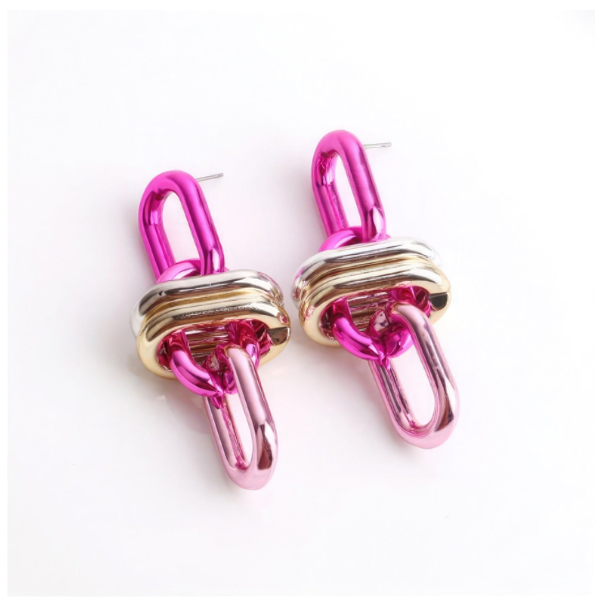 Color Metal Oval Link Earrings