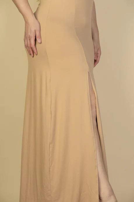 Plus size plunge neck thigh split maxi dress