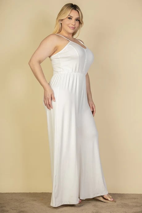 Plus size button front wide leg jumpsuit