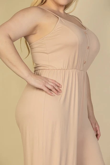 Plus size button front wide leg jumpsuit