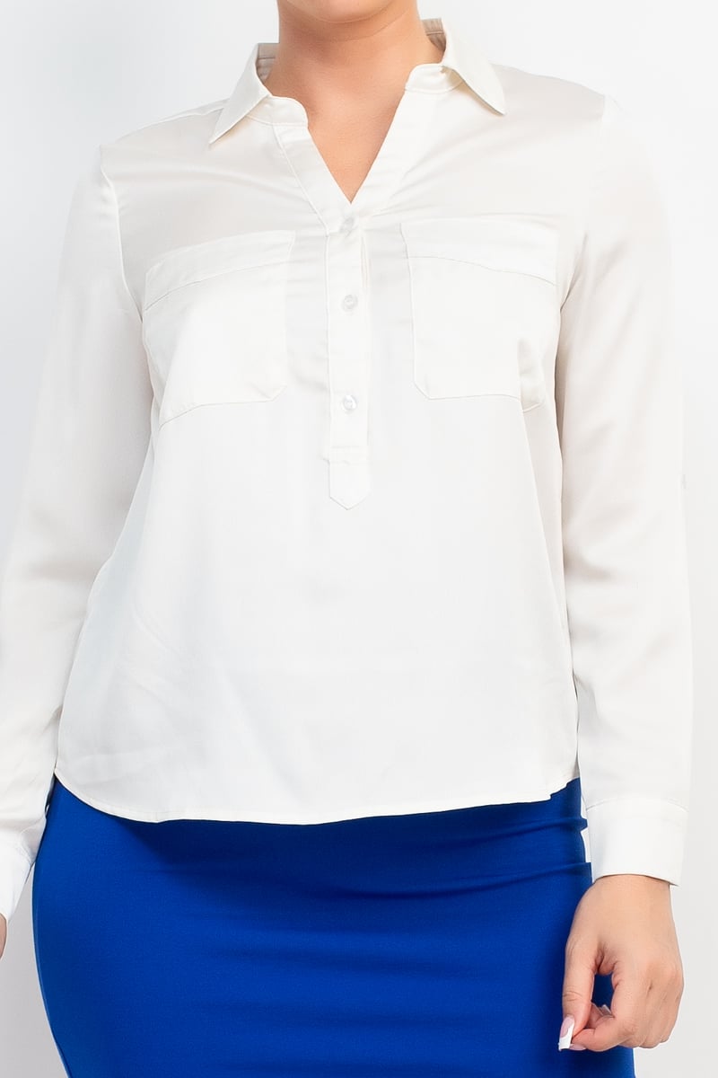 Button-down pocketed collared top