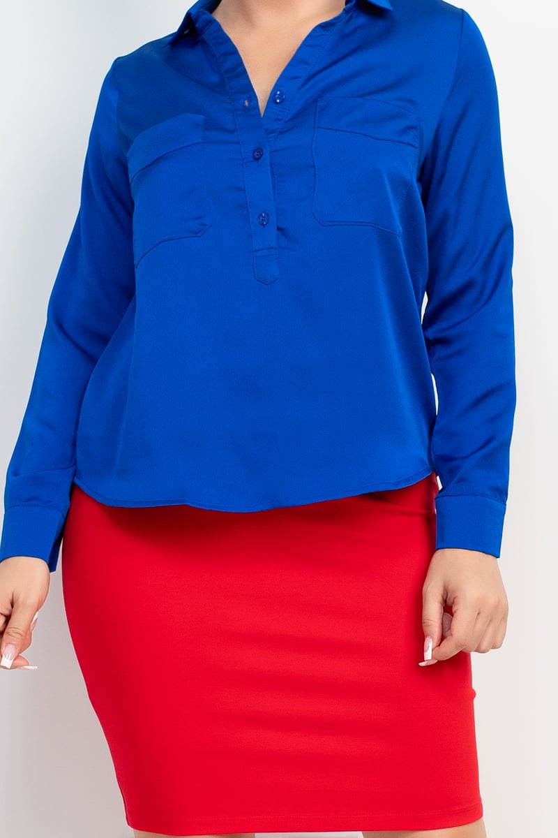 Button-down pocketed collared top