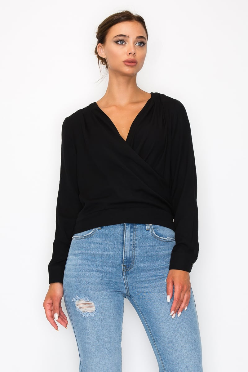 Front wrap surplice neck top