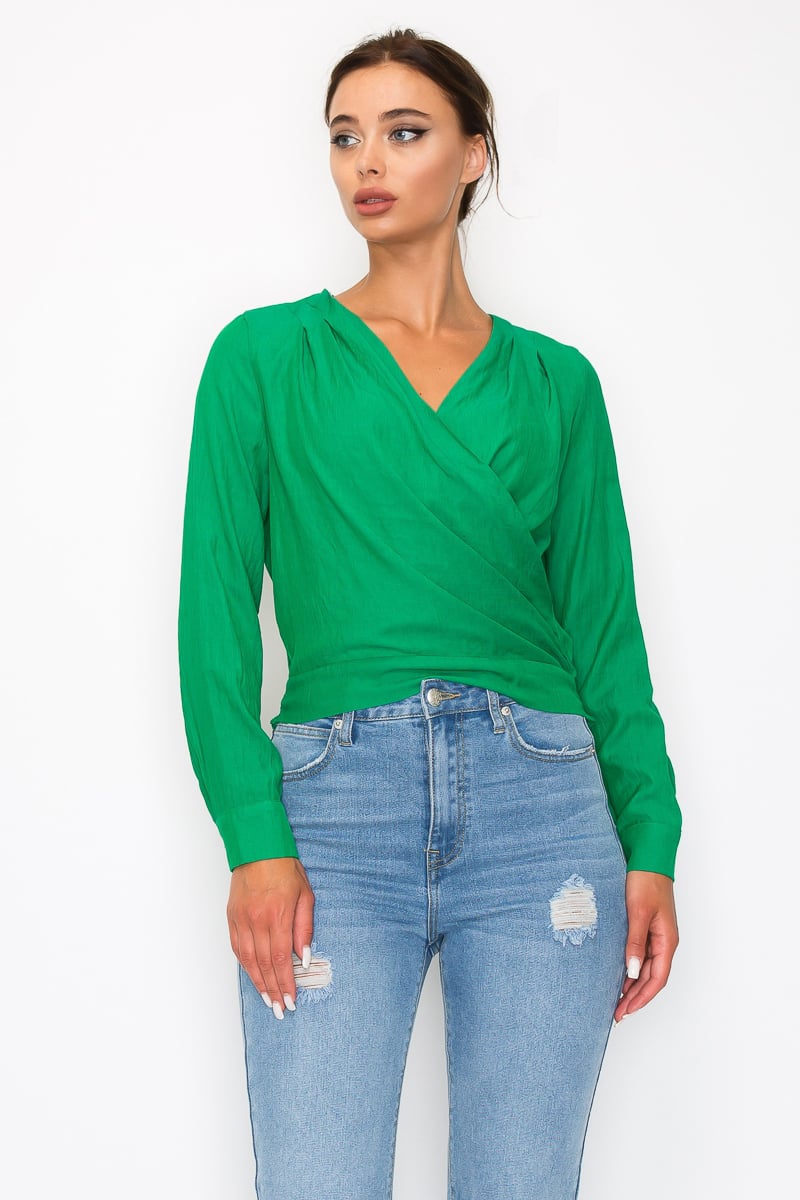 Front wrap surplice neck top