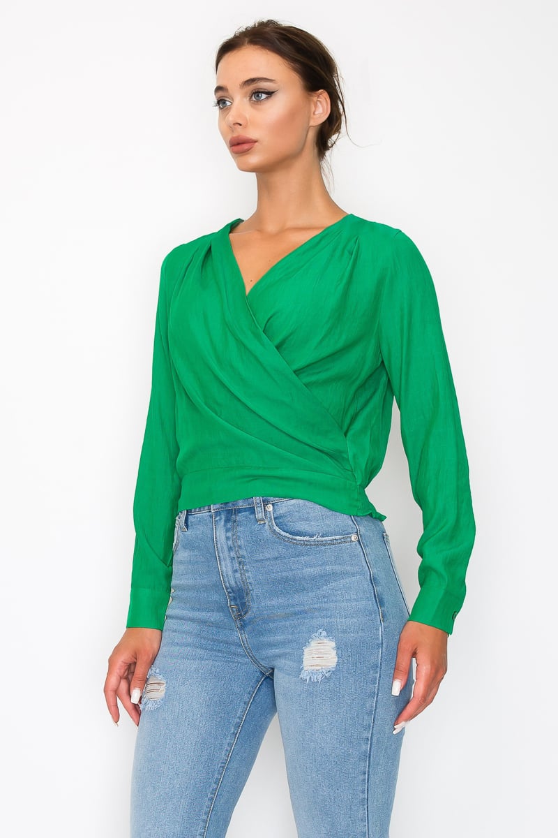 Front wrap surplice neck top