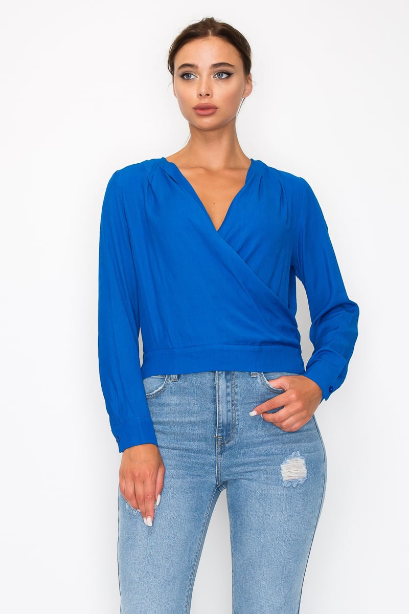 Front wrap surplice neck top