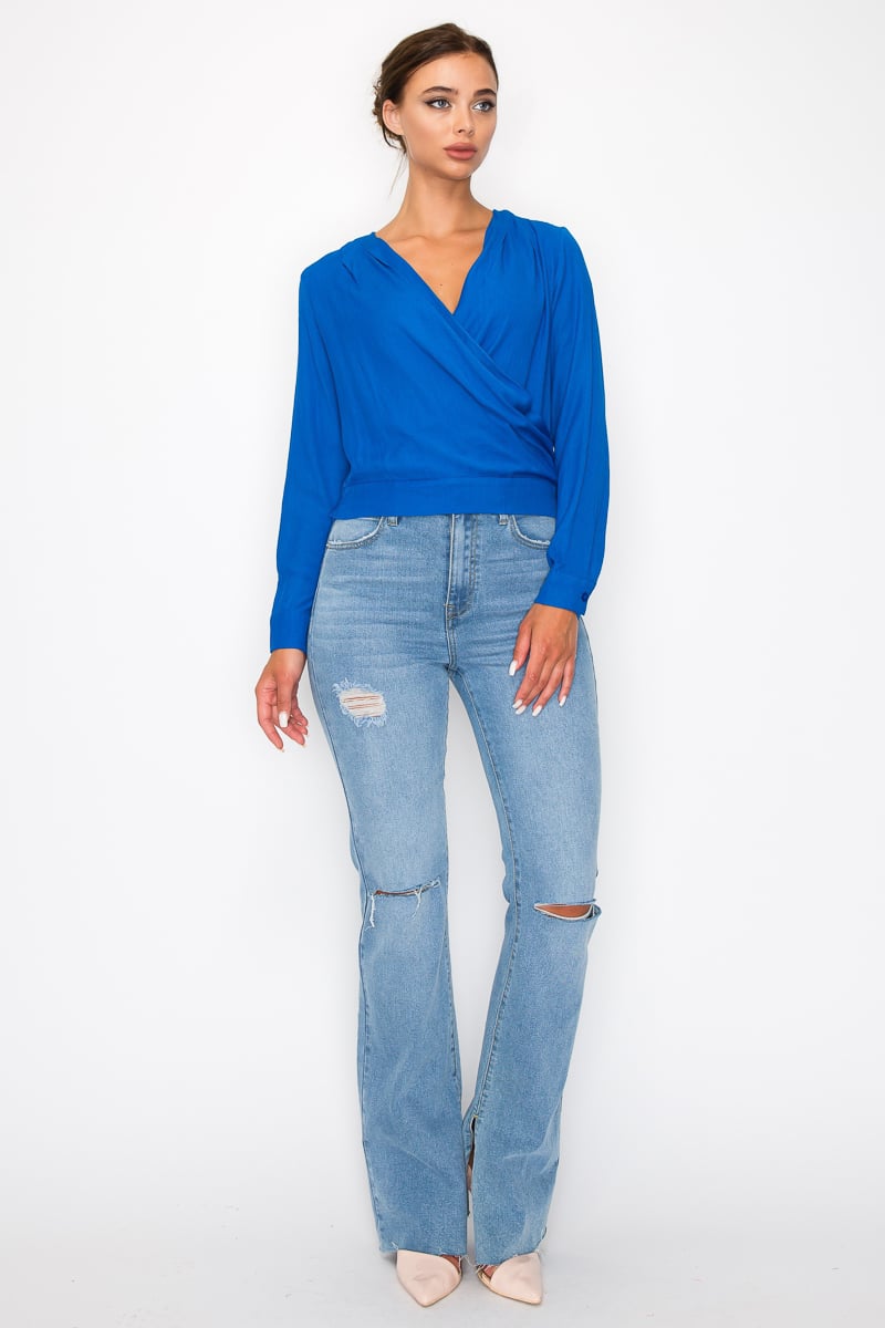 Front wrap surplice neck top