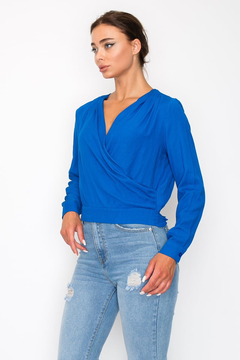 Front wrap surplice neck top