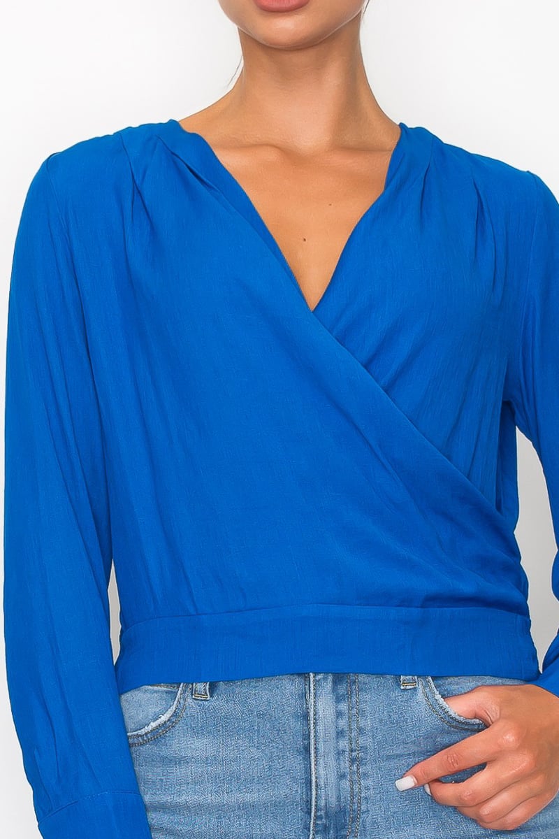 Front wrap surplice neck top