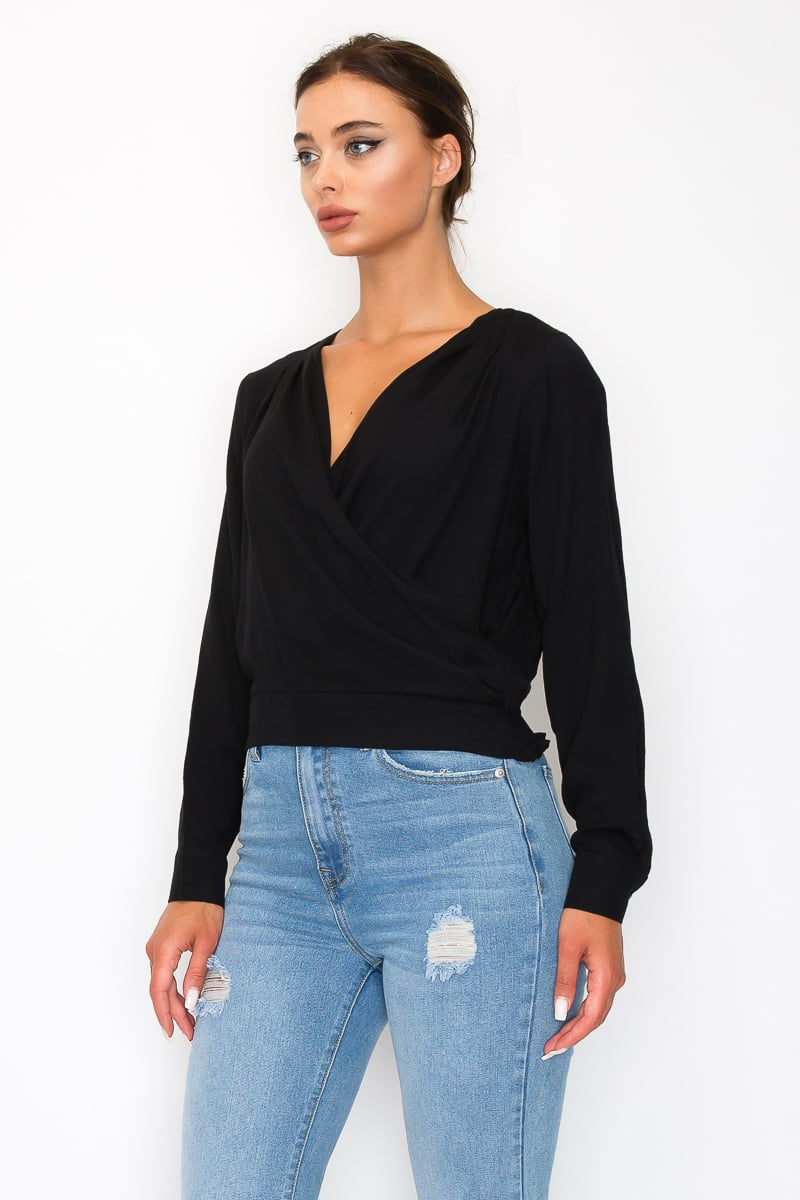 Front wrap surplice neck top