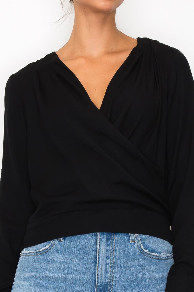 Front wrap surplice neck top