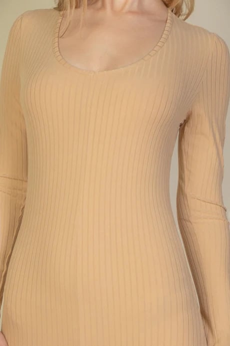 Ribbed scoop neck long sleeve jumpsuit