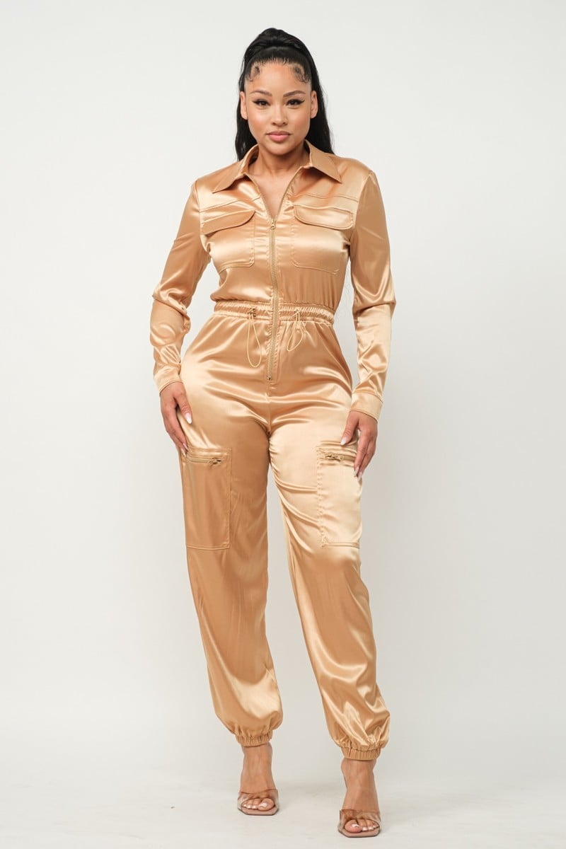 Women's Front zipper pockets top and pants jumpsuit