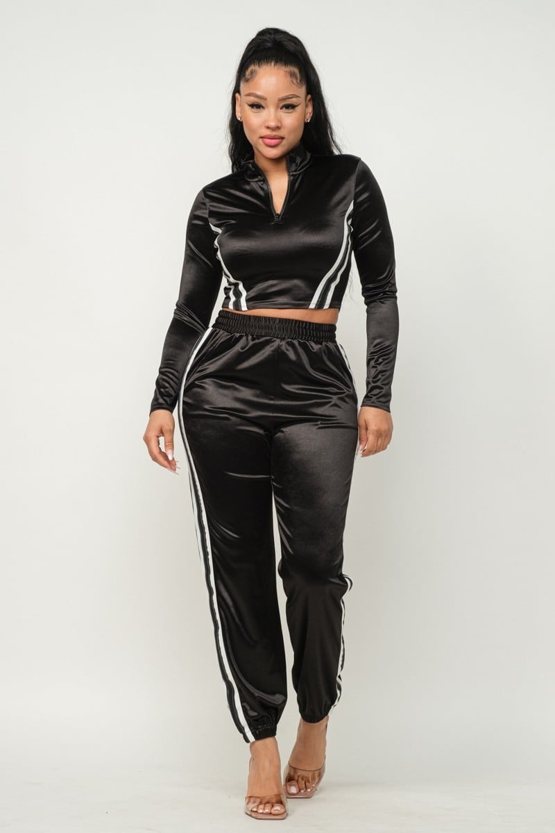 Women's Front zip up stripes detail jacket and pants