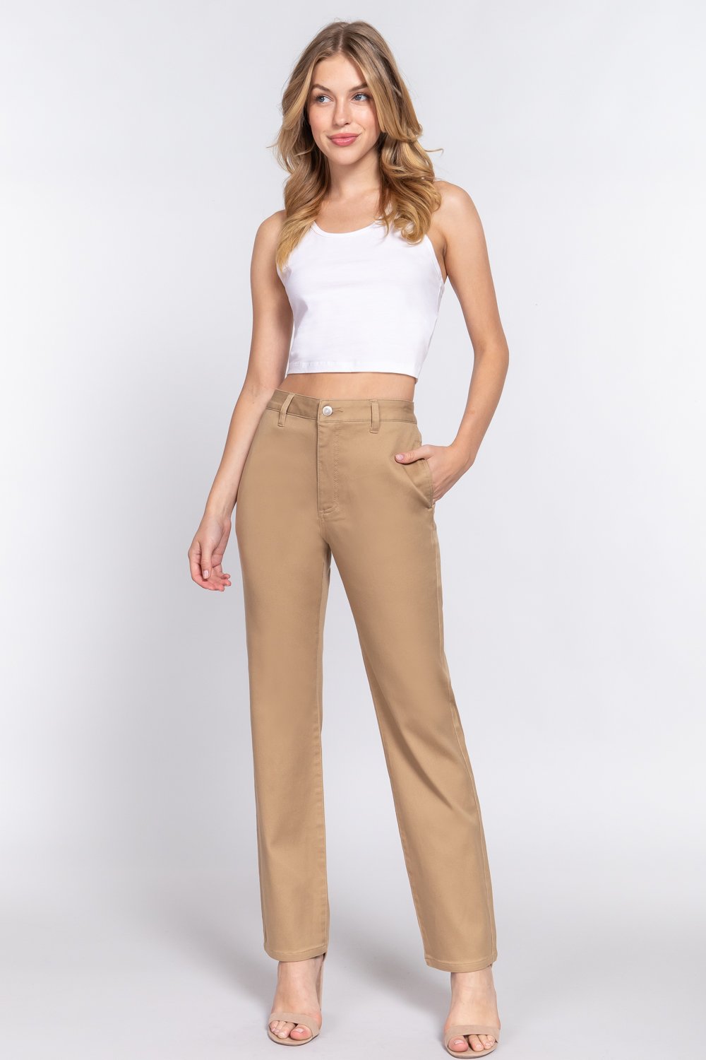 Straight fit twill long pants