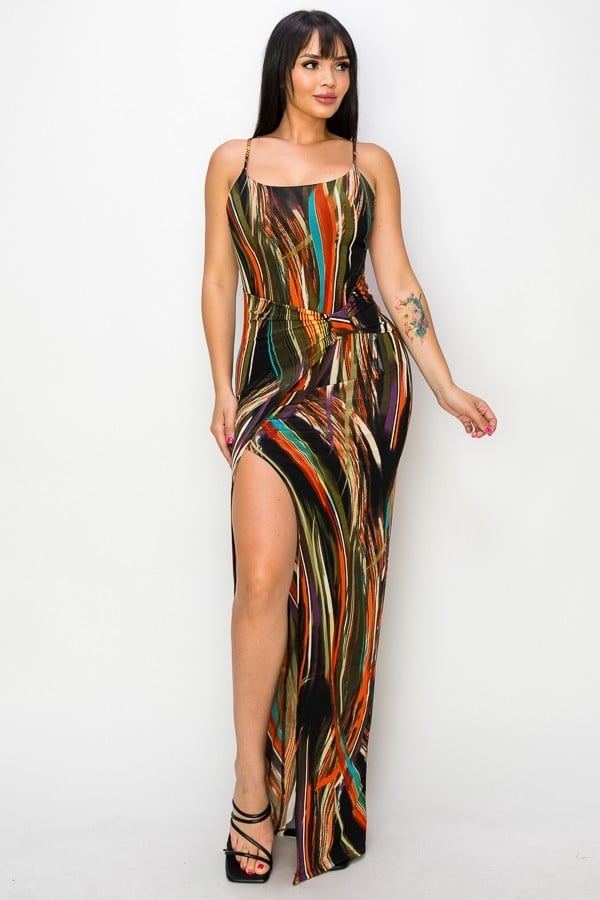 Split thigh multicolor long dress