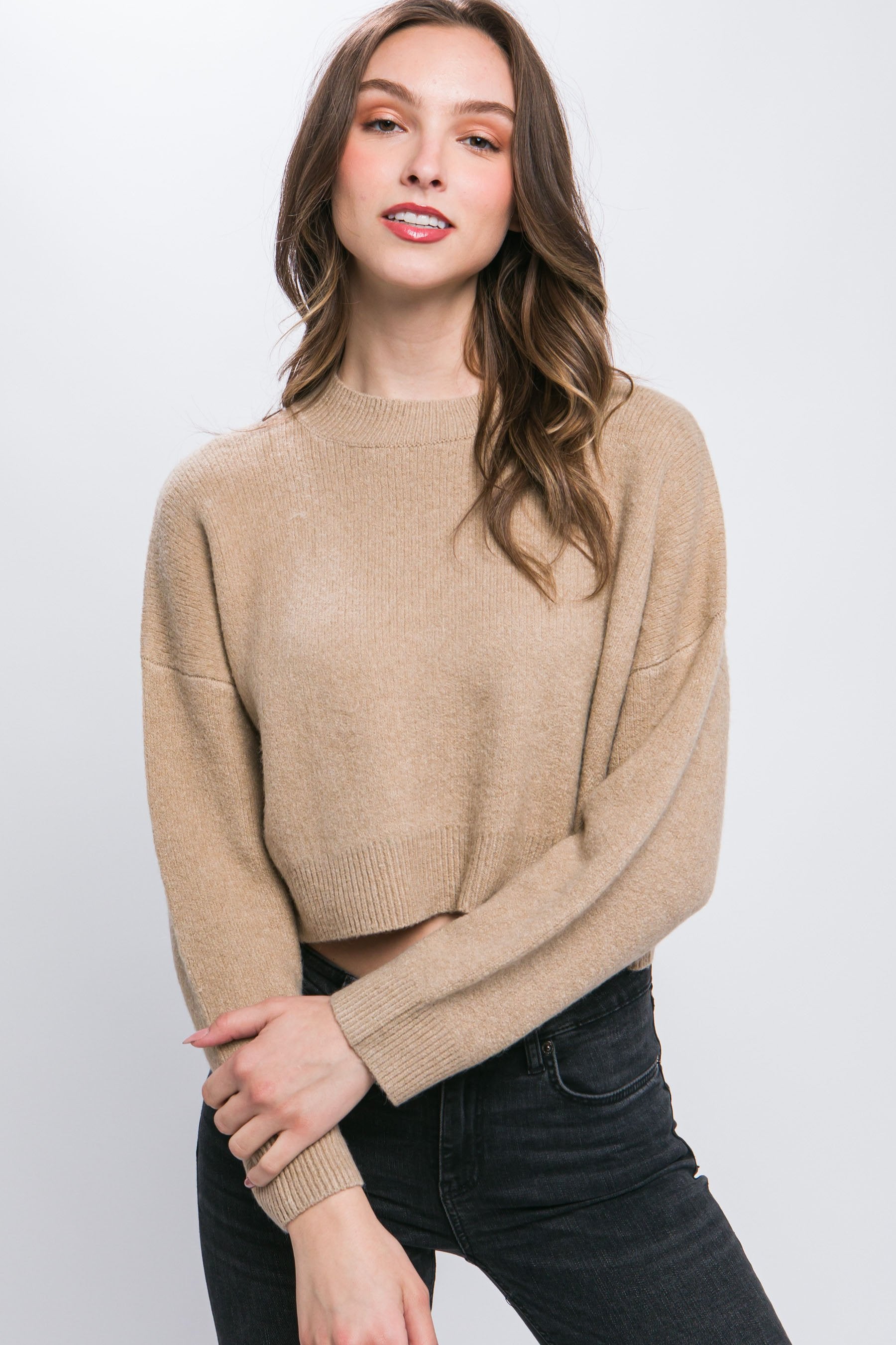 Women's Soiled Color Wool blend cropped sweater top