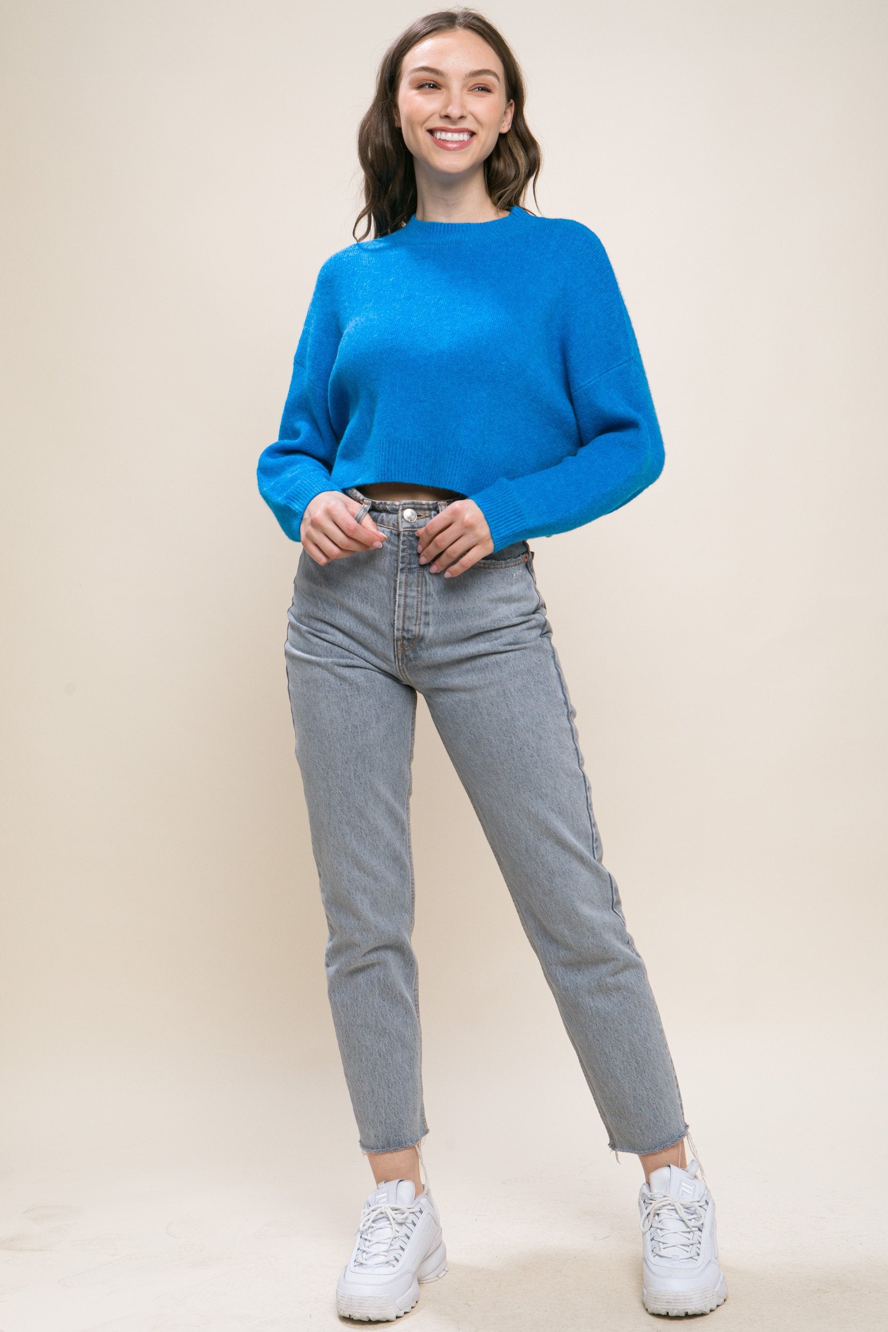 Women's Soiled Color Wool blend cropped sweater top