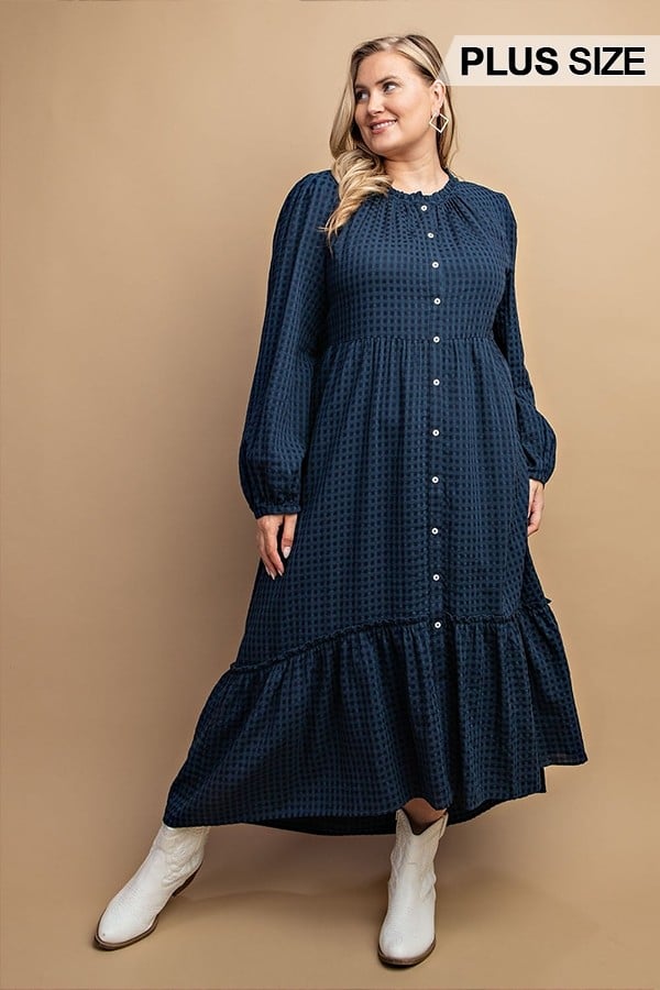 Women's Plaid button down hi - low hem maxi dress