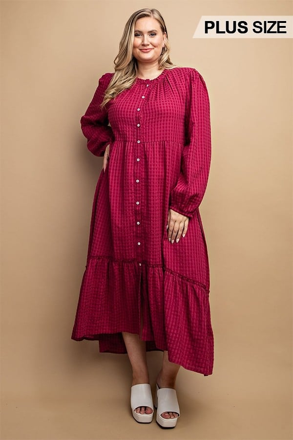 Women's Plaid button down hi - low hem maxi dress