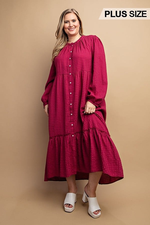 Women's Plaid button down hi - low hem maxi dress