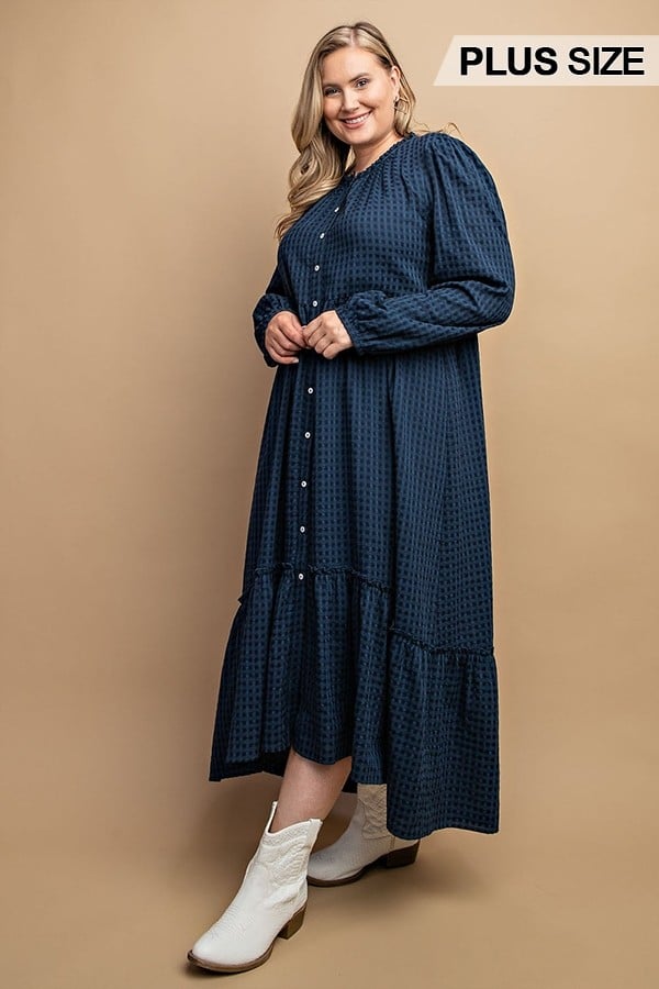 Women's Plaid button down hi - low hem maxi dress