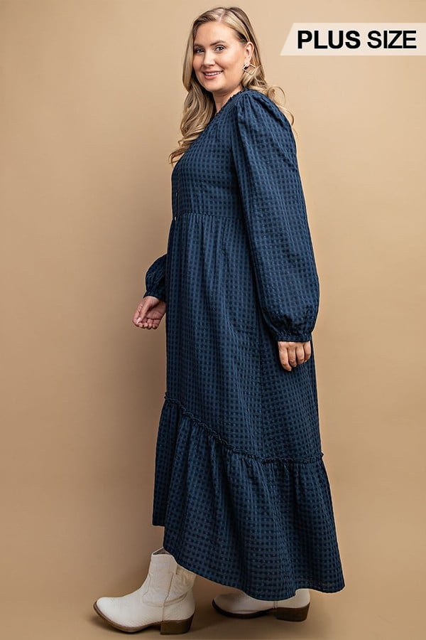 Women's Plaid button down hi - low hem maxi dress