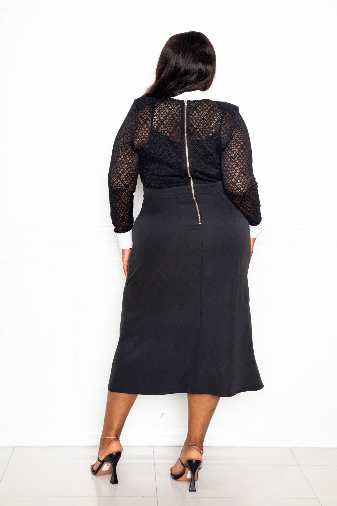 Women's collared lace midi dress