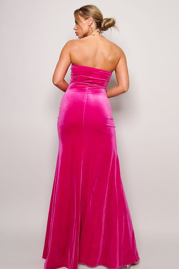 Women's Strapless Sweetheart Maxi Velvet Dress