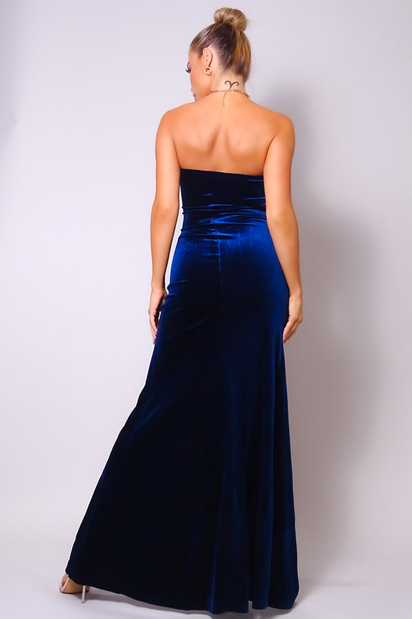 Women's Strapless Sweetheart Maxi Velvet Dress