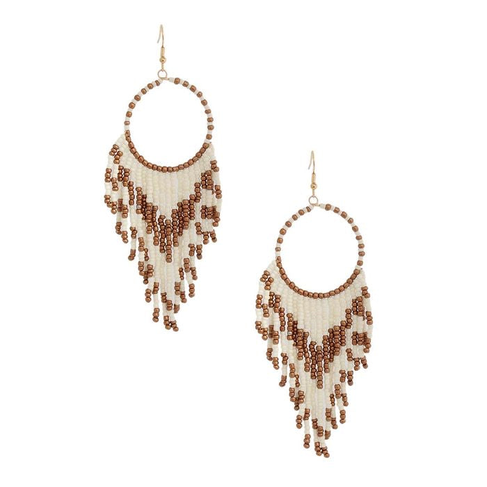 Colored and Gold Bead Fringe Circle Earrings