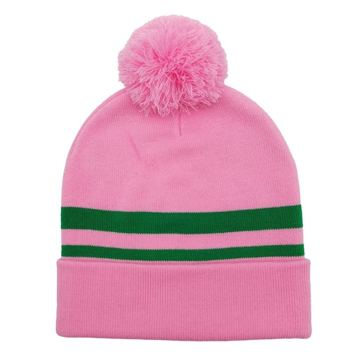 Pink Two Stripe Green Beanie