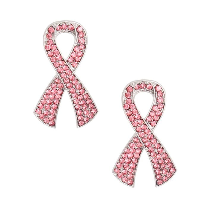 Gold Pink Ribbon Stud Earrings